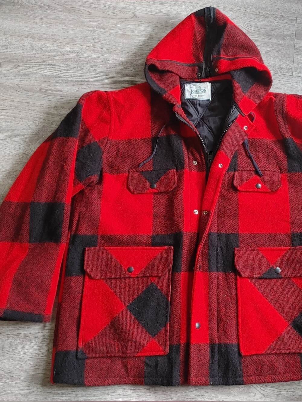 Jonhson woolen Mills Mackinaw Buffalo Plaid Split Hood Jacket